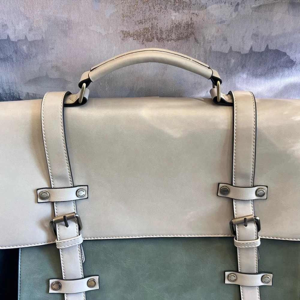 Classic Cream and Green Leather Briefcase